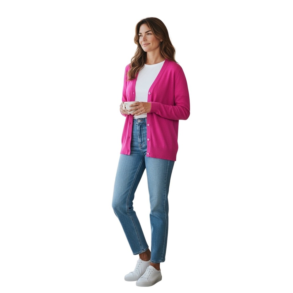 Prada Fuchsia Pink V-Neck Button Front Knit Cardigan Made in Italy Size 40